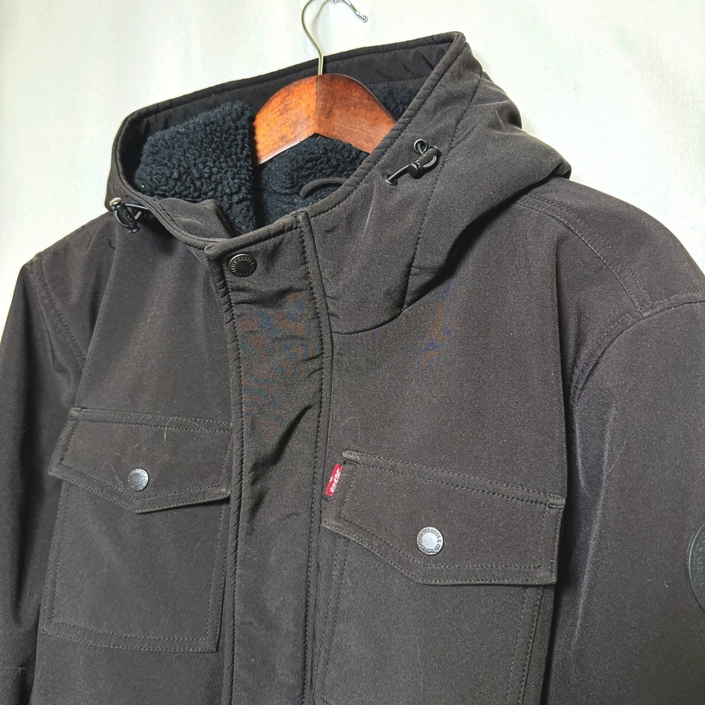 Levis Mens Sherpa Lined Hooded Softshell Jacket Black Large RN54163 CA57151